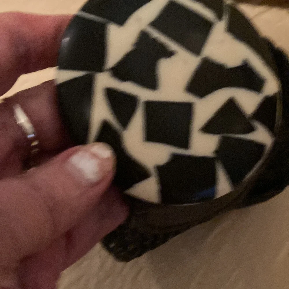 Chico’s Black & White Mosaic Round  Buckle Braided Leather Belt